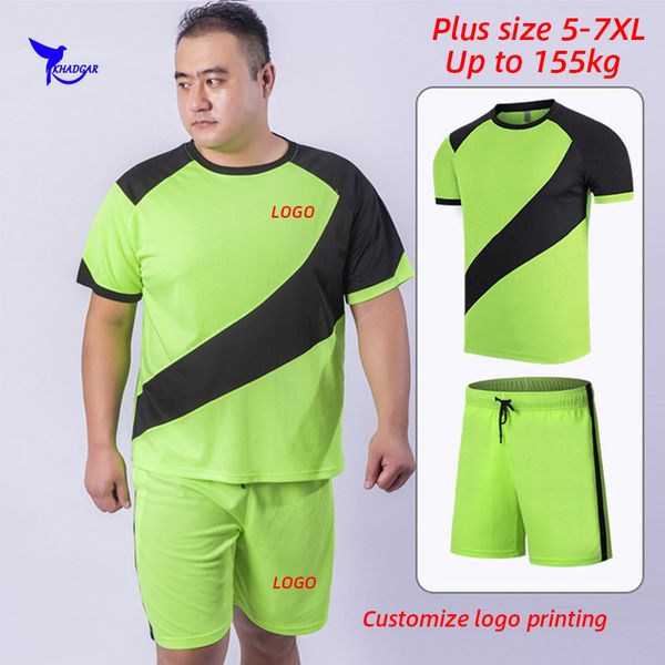 

summer breathable plus size 5-7xl training suit men sports wear running set t-shirt +shorts 2 pcs tracksuit clothing customize, Black;blue