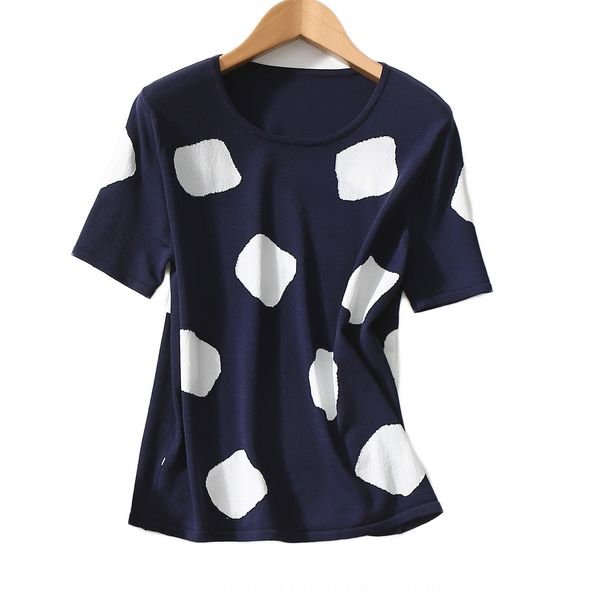 

p60qt fashionable temperament ice linen t-shirt sweater short-sleeved t-shirt women's summer 2020 new loose round neck irregular polka, White