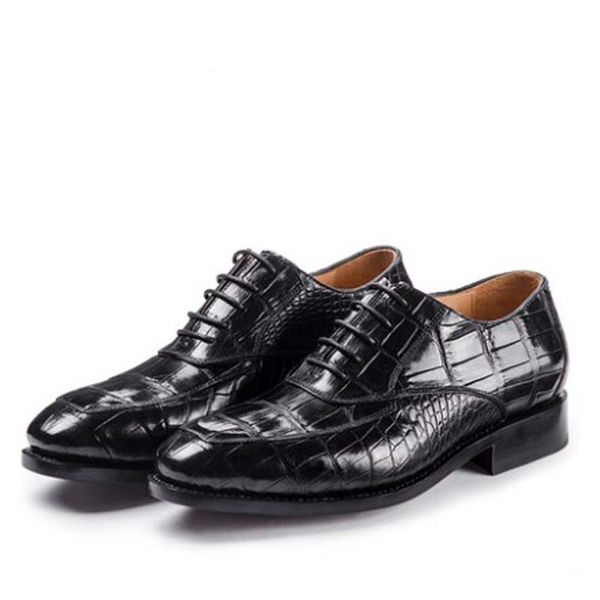 

ouluoer thailand crocodile leather men shoes male shoes business low help pure manual men lace-up formal, Black