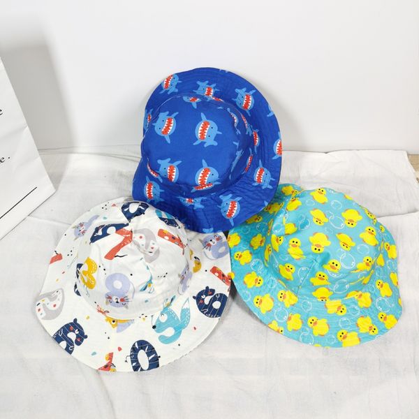 

children's bucket bucket cartoon boys' sun sun hat shark dinosaur breathable baby fisherman hat, Blue;gray