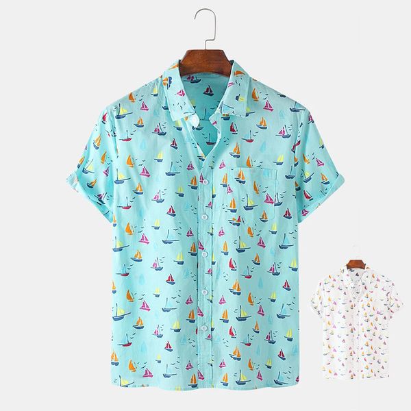 

printed turn-down collar street men's shirt 2020 summer vintage hip hop shirt streetwear shirts for men, White;black