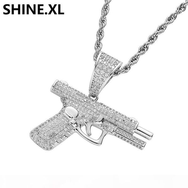

hip hop iced out full циркон gold silver пистолет ожерелье gun подвеска с rope chain mens bling партии ювелирных подарков отца дней