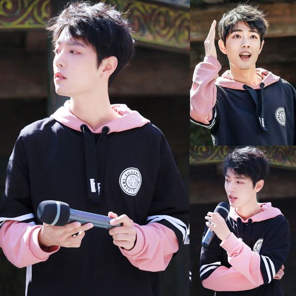 

p12lm xiao zhan's same style men's underpants pullover non-velvet sweater loose korean style casual pullover hooded trendy couple, Black