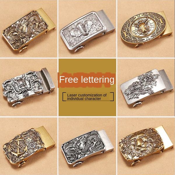 

men's automatic belt pure copper belt buckle men's buckle high-end dragon character domineering tide, Black;brown