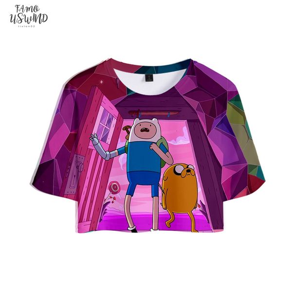

adventure time print midriff baring t shirt polyester women fashion popular casual harajuku short sleeve t shirt sale, White