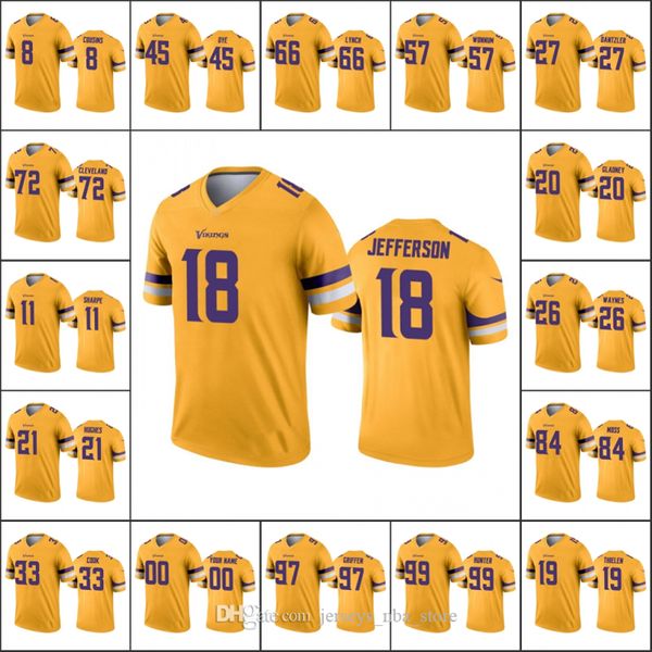 

minnesota vikings men #19 adam thielen 18 justin jefferson 8 kirk cousins women youth nfl custom gold inverted legend jersey, Black;red