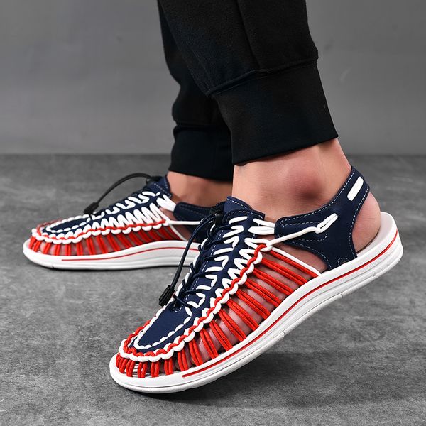 

2020 summer men sandals fashion handmade weaving design breathable casual beach shoes outdoor sandals large size 38-46, Black