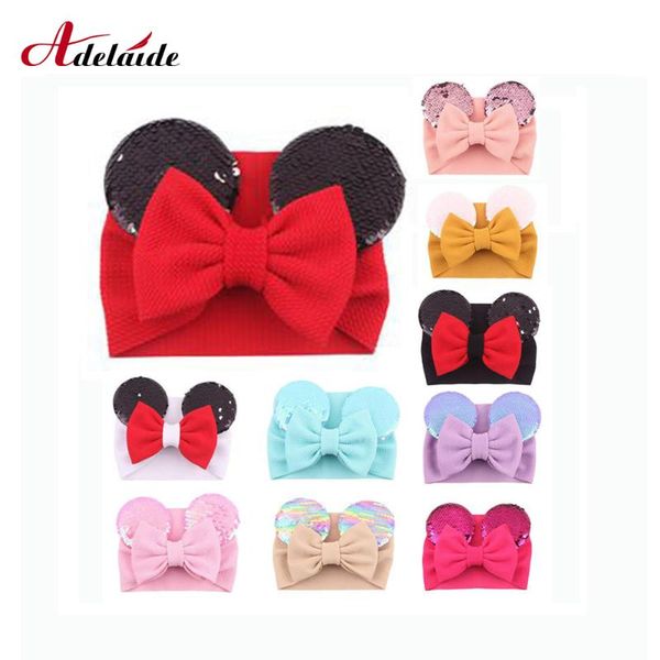 

5" уши мышей hairband рождество стяжка большого лук рыбьей чешуя блестка стяжка упругий байковые луки hairband волосы орнамент