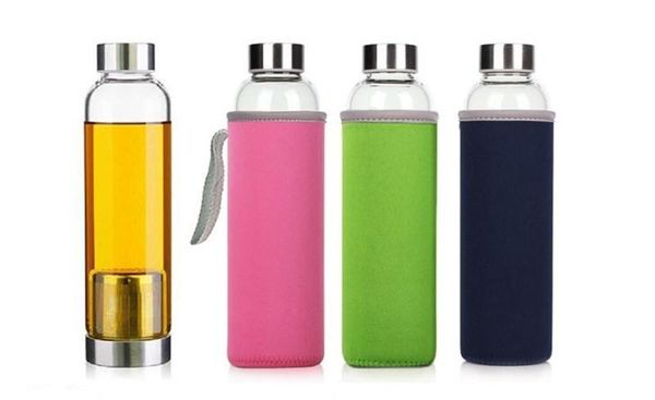 Wasserflaschen 22oz Glaswasserflasche BPA-frei Hochtemperaturbeständige Glas-Sportwasserflasche mit Teefilter-Ei-Flasche Nylonhülle
