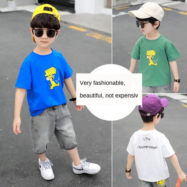 

90baj boy's t-shirt short-sleeved summer clothes half-sleeved baby's korean style fashionable middle-sized children 2020 tong t xu, Blue