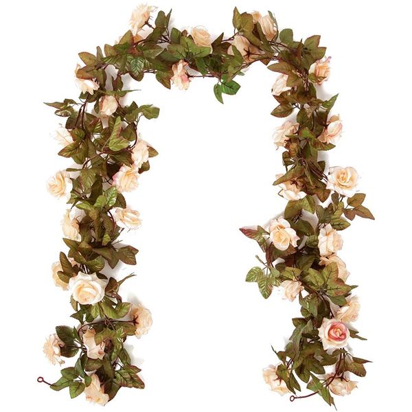 

6pcs искусственная роза vine garland висячие поддельные розы главная сад офис свадебный прием украшения шампанского