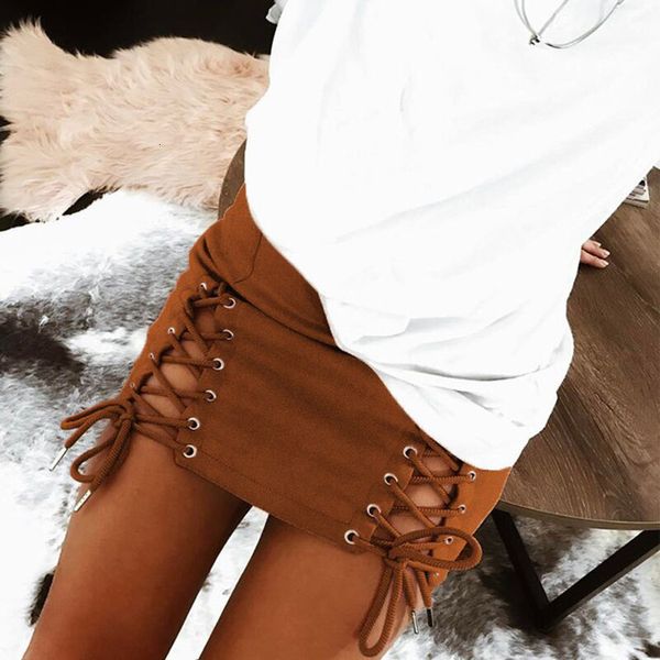 

summer 2020 women mini skirts solid bandage suede fabric elastic pencil empire waist micro skirt faldas mujer moda, Black