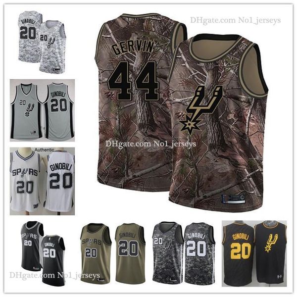 

2020 custom men's youth san antonio spurs 20 manu ginobili 44 george gervin white throwback basketball edition nba jers, Black