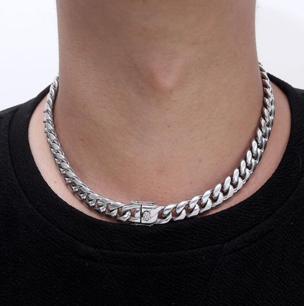 

mens hiphop 12mm wide hip hop hip-hop chain with smooth buckle, large gold chain, dragon head and cuba chain necklace, Black