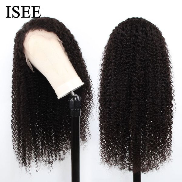 

Mongolian Full Lace Kinky Curly Wigs For Women Pre Plucked 150% Density ISEE HAIR Human Hair Wigs Remy Full Lace Human Hair Wigs, Black