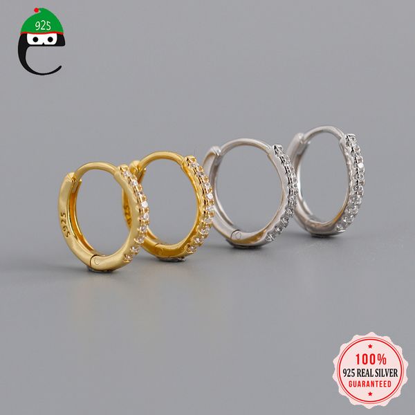 

elfoplatasi 925 sterling silver minimalist geometric zircon round hoop earrings for women party fashion jewelry accessory da667, Golden;silver