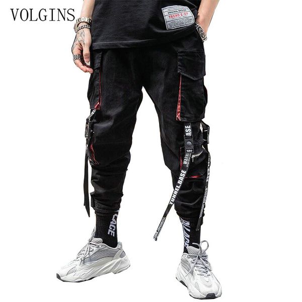 

streetwear hip hop cargo pants pockets men casual harajuku harem pants pockets ribbons joggers black hiphop sweatpants