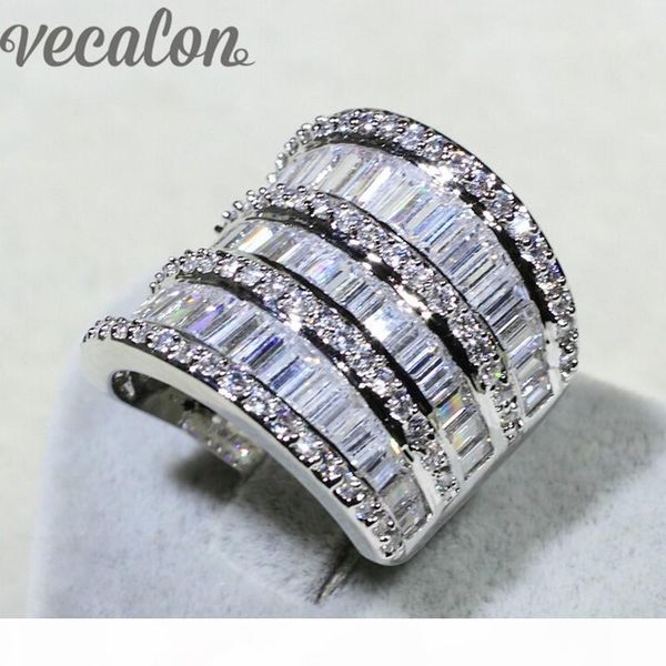 

vecalon luxury women valuable jewelry ring simulated diamond cz 925 sterling silver engagement wedding band ring for women gift, Slivery;golden
