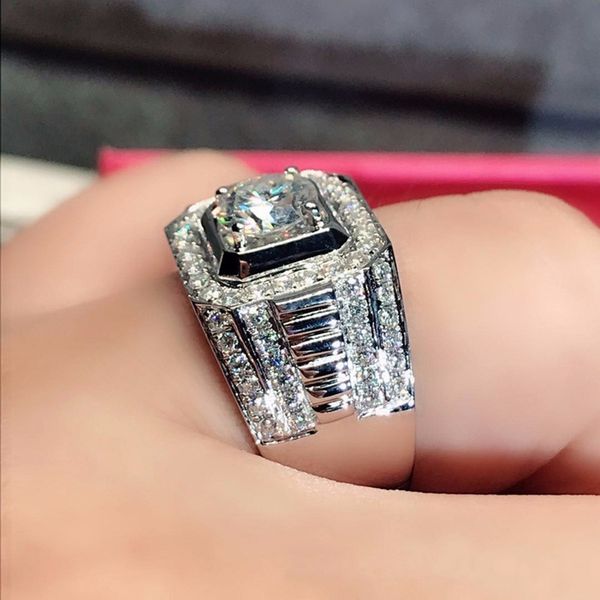 

luxurious filled 925 sterling silver mens ring natural gemstones ring for men wedding band engagement diamond ring fine jewelry, Golden;silver