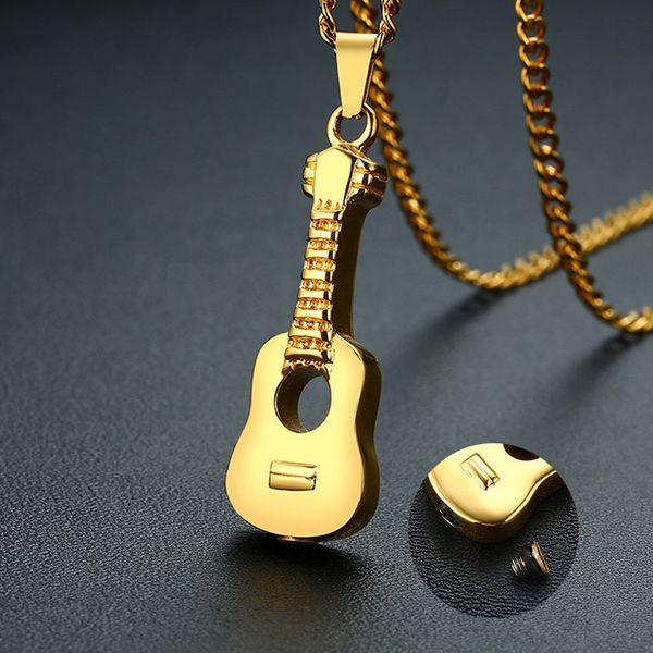

pendant necklaces rock men's stainless steel guitar necklace cremation urn openable love music jewelry, Silver