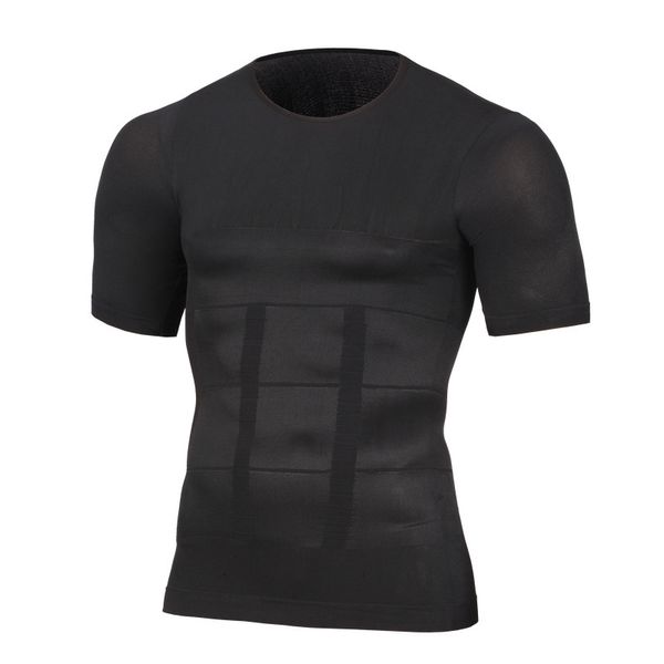 

men's body shapers slimming shaper posture corrector t-shirt compression building shirts, Black;brown
