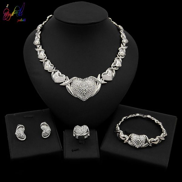 

yulaili new design teddy bear heart-shaped crystal silver color necklace earrings fine jewelry sets wholesale, Black