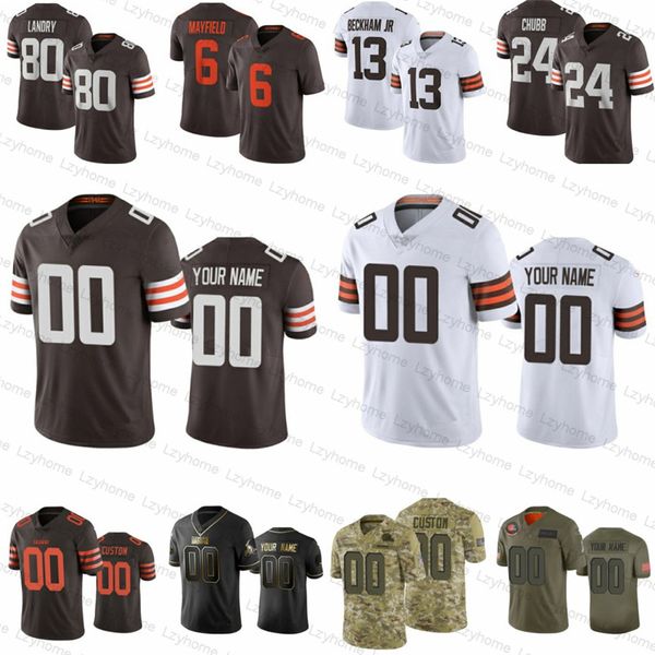 

custom mens women kids 6 baker mayfield cleveland brown 24 nick chubb myles garrett clay matthews denzel ward odell beckham jr jerseys, Black;red
