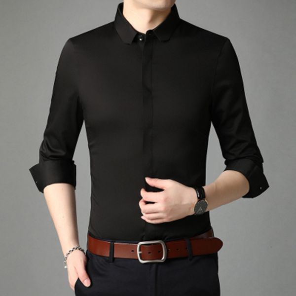 

2020 new spring and autumn business casual slim and stylish shirt long-sleeve cotton turn-down collar men shirts plus size -3xl, White;black