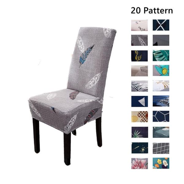 

chair covers feather pattern spandex elastic printing dining slipcover grey removable anti-dirty kitchen seat case stretch cover