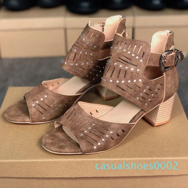 

woman classic high heeled sandals coarse heel leather designer suede shoes metal buckle parties occupation sandals size 34-43 c02, Black