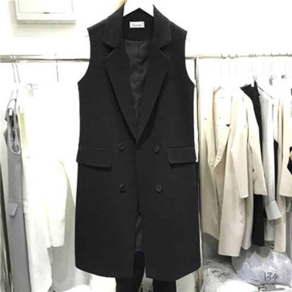 

2020 new spring classic women's long vest elegant office lady coat female waistcoat causal slim sleeveless jacket vest a181, Black;white