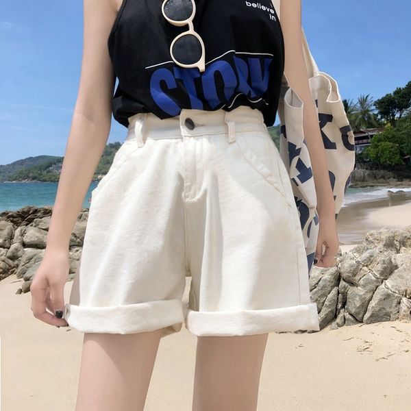 

летний новый корейский стиль все соответствует высокой талии обрезанные брюки и шорты 200 цзинь жира сестра плюс размер свободные джинсовые, Blue