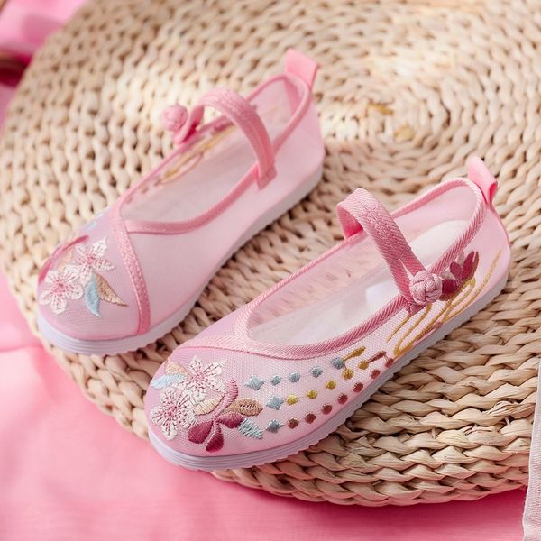 

girls korean-style shoes selling children's baotou summer mesh shoes cloth hanfu embroidered flat