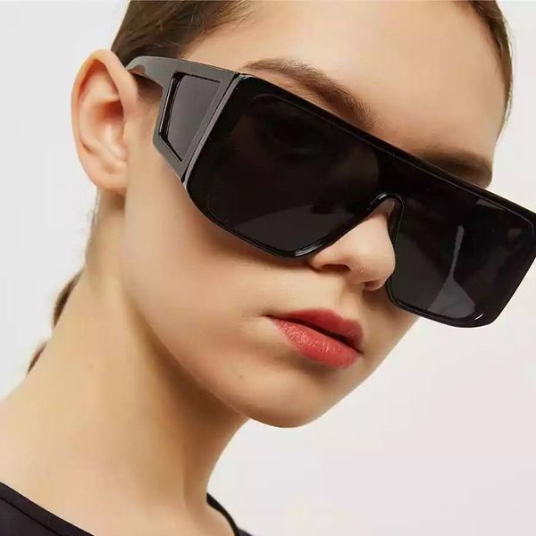 

2020 new oversized square frame sunglasses retro one-piece sun glasses men women punk eyeglasses big frame men one piece eyewear, White;black