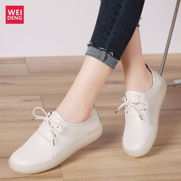 

weideng женщина натуральной кожа вскользь плоские ботинки досуг женского lofaers девушка узелок номер скольжение легкого мягкого света, Black