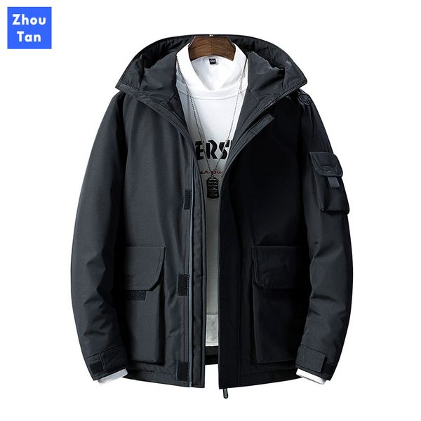 

men's winter down jacket thick snow parka overcoat white duck down jacket men wind breaker coat, Black