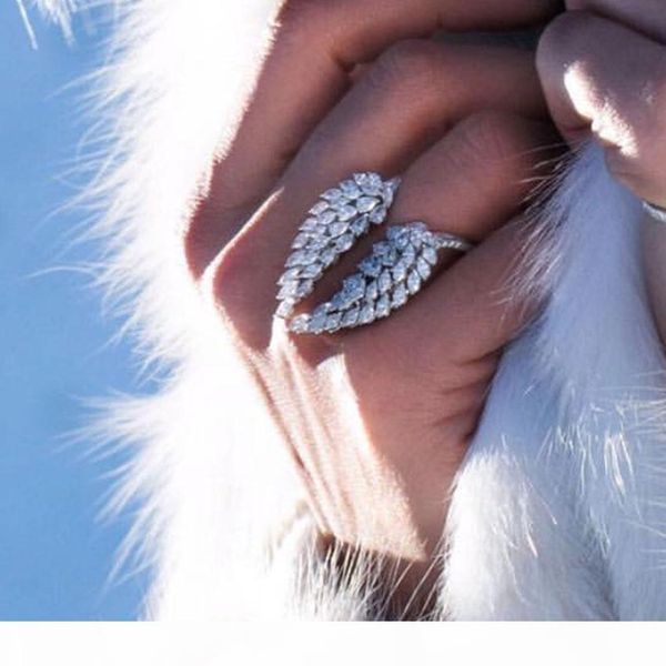 

e sparkling vintage fashion jewelry 925 sterling silver full marquise cut white z cz diamond eternity wing wedding feather adjustab, Slivery;golden