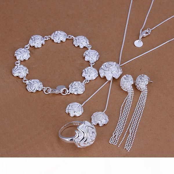 

y 5 sets mixed style women 's sterling silver plate jewelry ,fashion 925 silver necklace bracelet earring ring jewelry set gts40, Black