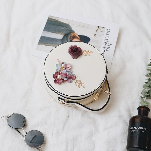 

women's bag new flower decoration mini bag round messenger shoulder