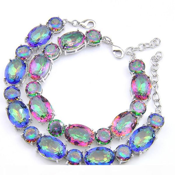 

luckyshines wedding gift classic oval rainbow natural mystic z gemstone 925 silver plated bracelet bangle russia bracelet jewelry, Golden;silver