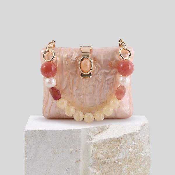 

acrylic beads handheld chain retro personality wave pattern acrylic clutch