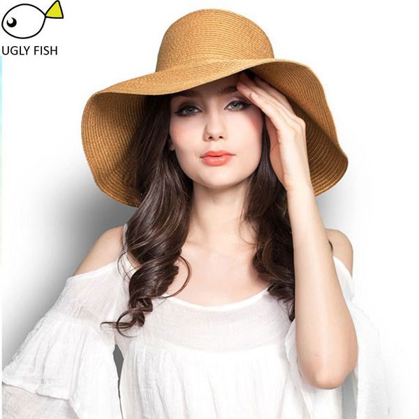 

summer straw hat beach for women sun hats wide brim floppy y200716, Blue;gray