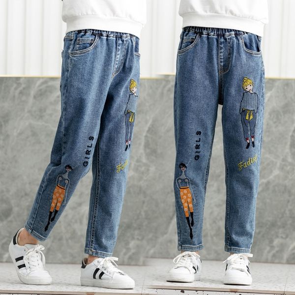 

6djpe 2020 new girls' western style big kids korean style denim autumn big kids internet jeans and trousers pants and trousers celebrit, Blue