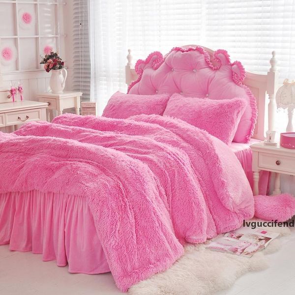 

43 plush shaggy duvet cover bedding set soft warm faux fur quilt cover pillow shams bedskirt sheet set twin  king size