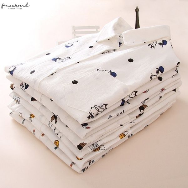 

zh ropalia cartoon dog bee print women long sleeve shirts cactus print ladies blouses cotton fashion blusas women shirts, White