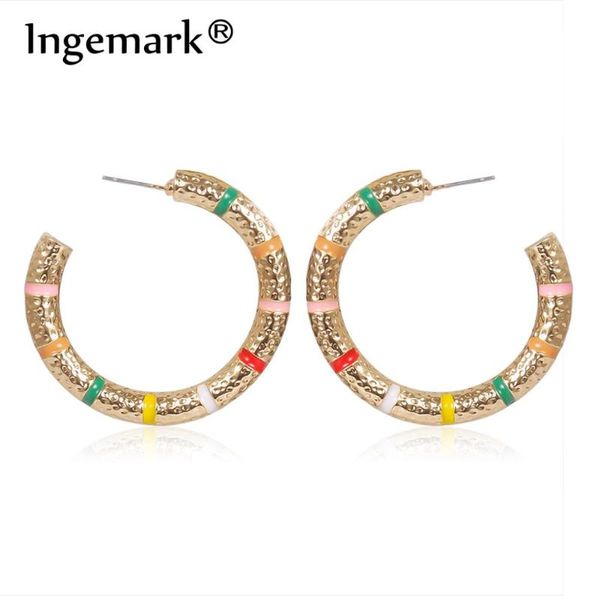 

hoop & huggie ingemark korean rainbow c shape earrings fashion statement 2021 punk iron tube bohemian charm earring women party jewelry, Golden;silver