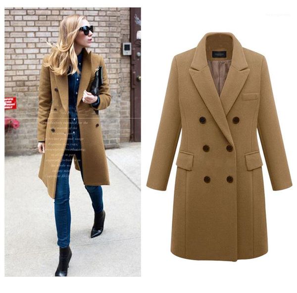 

blends coats winter autumn long sleeve lapel neck thick ladies outerwear casual long woman coats faux fur womens, Black