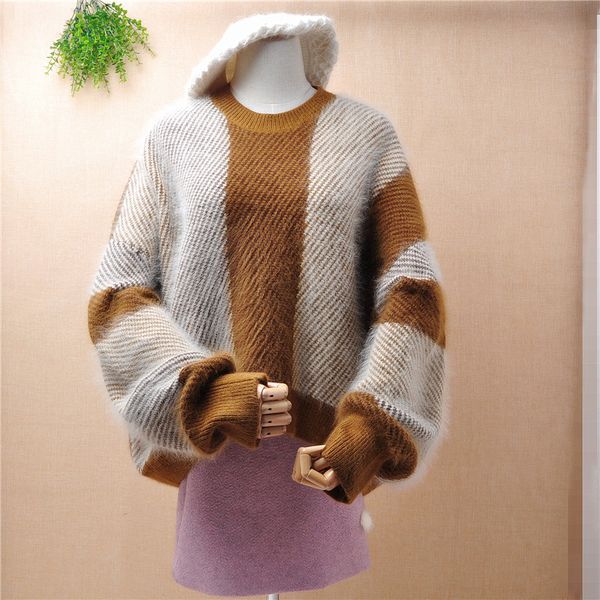 

моды случайных дам женщин волосатой цветная норки кашемира вязаной рыхлая негабаритный свитер ангорского мех прыгун свитер вершину, White;black