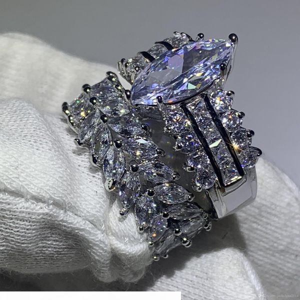 

2019 new arrival luxury jewelry 925 sterling silver marquise cut white z cz diamond promise rings wedding engagement band ring for women, Slivery;golden