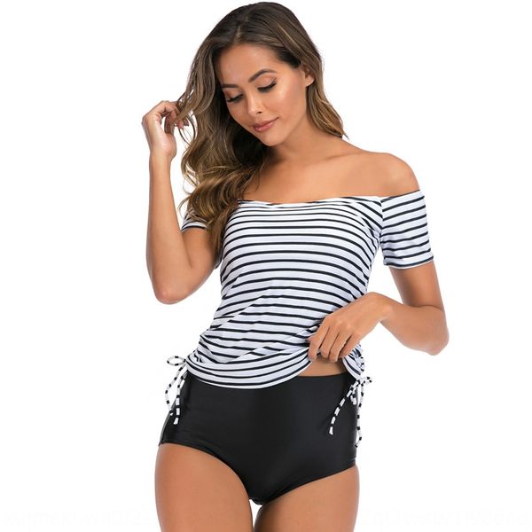 

2020 большого размера нового один-линия плечо плечевого ремня без бретелек двухсекционной моды купальника моды печатных женщин купальник пох, Black;red